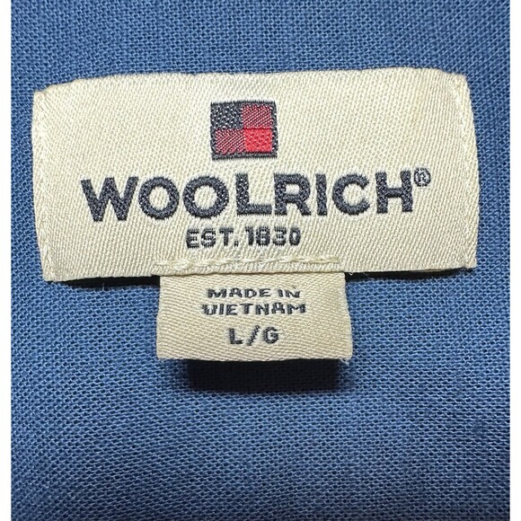 Woolrich Blue Geometric Short‎ Sleeve Button Up Pockets Shirt Men's SIZE LARGE - Picture 4 of 8